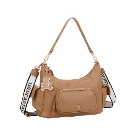 Sac à bandoulière camel uni avec une bandoulière réglable et une anse - Image 2