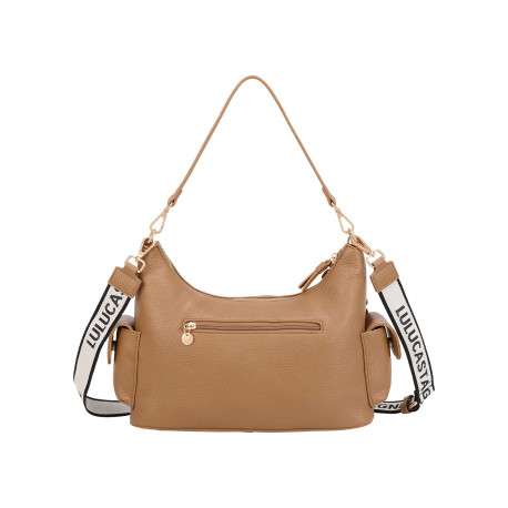 Sac à bandoulière camel uni avec une bandoulière réglable et une anse - Image 3