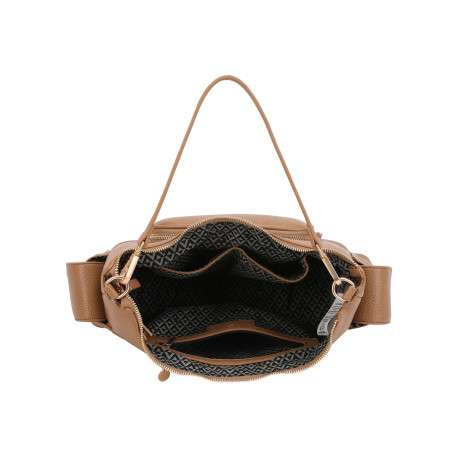 Sac à bandoulière camel uni avec une bandoulière réglable et une anse - Image 4