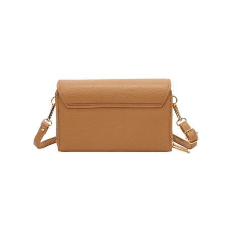 Sac à bandoulière camel uni avec une fermeture à rabat et des poches zippées - Image 3