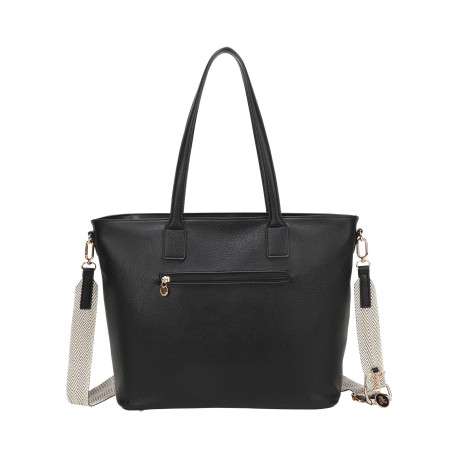 Sac à bandoulière noir uni avec des zips décoratifs dorés sur l’avant - Image 3
