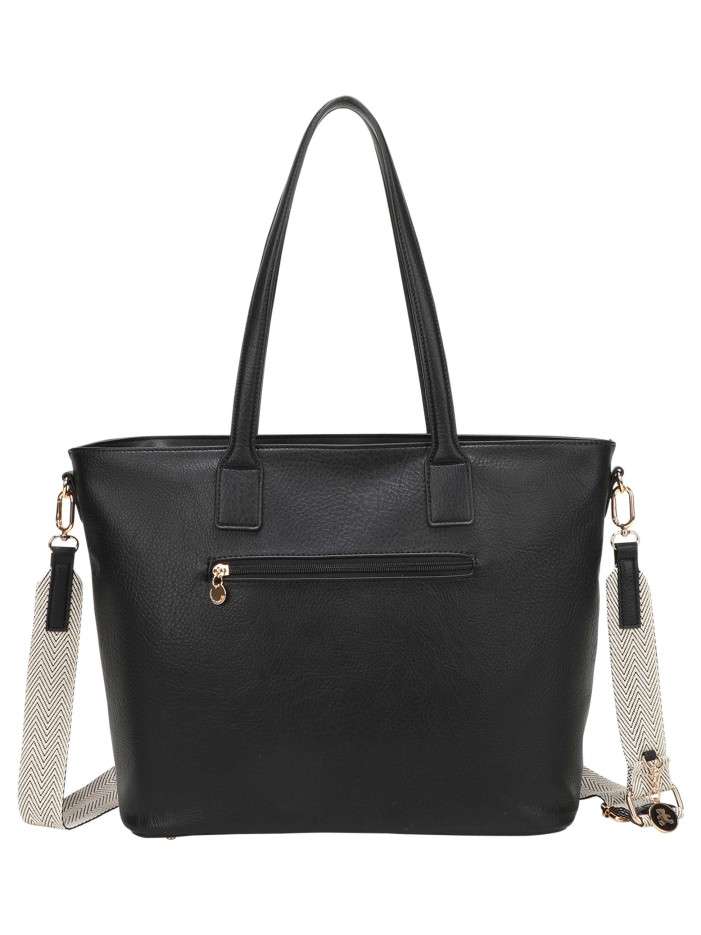 Sac à bandoulière noir uni avec des zips décoratifs dorés sur l’avant - Image 3