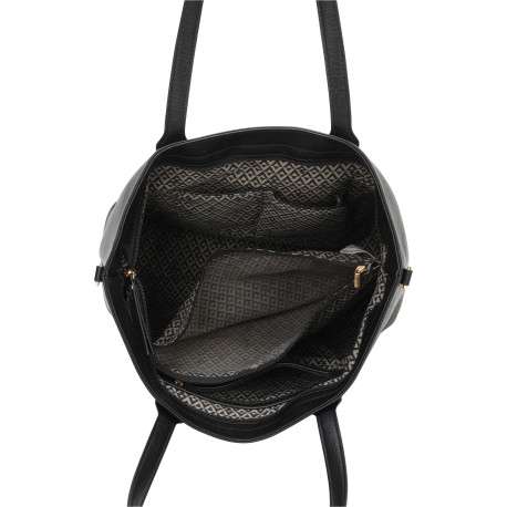 Sac à bandoulière noir uni avec des zips décoratifs dorés sur l’avant - Image 4