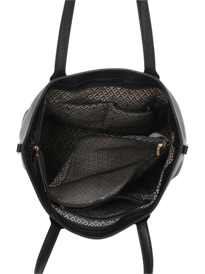 Sac à bandoulière noir uni avec des zips décoratifs dorés sur l’avant - Image 4