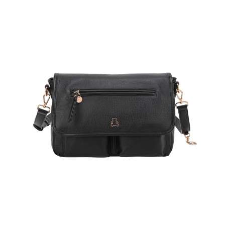 Sac noir uni avec une bandoulière réglable et une fermeture zippée