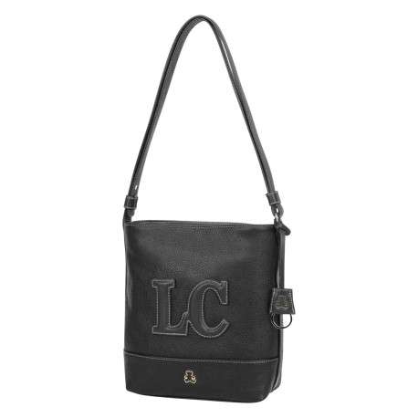 Sac bandoulière noir uni avec un logo en relief brodé à l’avant - Image 2