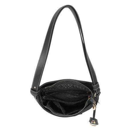 Sac bandoulière noir uni avec un logo en relief brodé à l’avant - Image 3