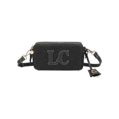 Sac bandoulière noir uni avec un gros logo de la marque à l’avant