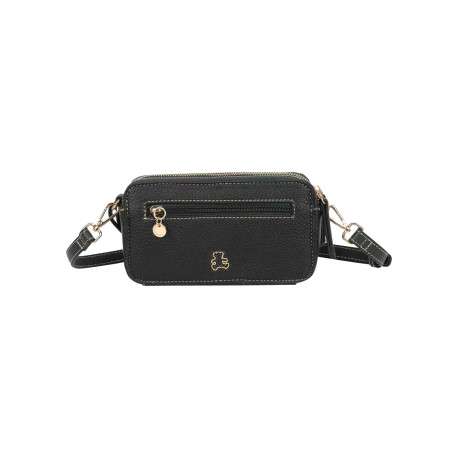 Sac bandoulière noir uni avec un gros logo de la marque à l’avant - Image 2