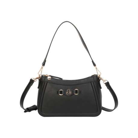 Sac porté épaule noir uni avec une anse et une bandoulière réglable