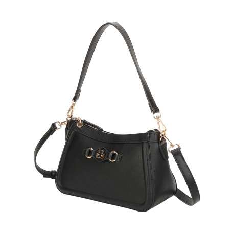 Sac porté épaule noir uni avec une anse et une bandoulière réglable - Image 2