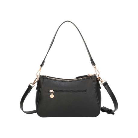 Sac porté épaule noir uni avec une anse et une bandoulière réglable - Image 3