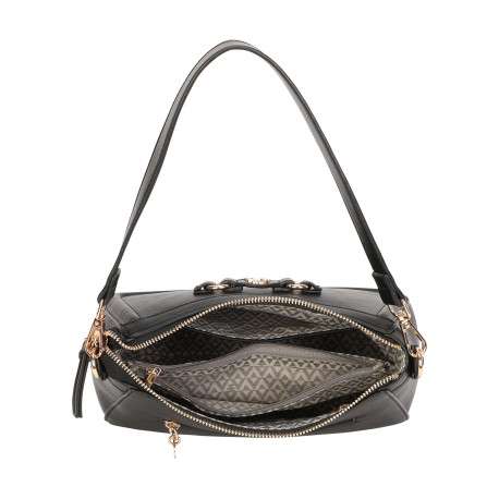 Sac porté épaule noir uni avec une anse et une bandoulière réglable - Image 4