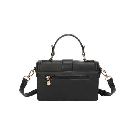 Sac à main porté main noir uni avec une fermeture à rabat et des poches zippées - Image 3
