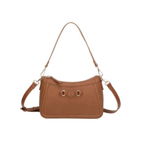 Sac porté épaule chocolat uni avec une grande anse et une bandoulière amovible