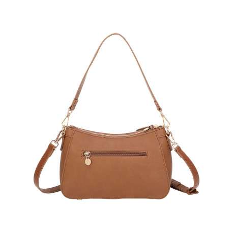 Sac porté épaule chocolat uni avec une grande anse et une bandoulière amovible - Image 3