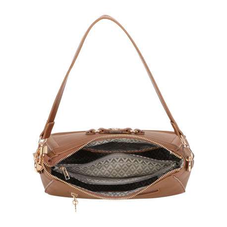 Sac porté épaule chocolat uni avec une grande anse et une bandoulière amovible - Image 4