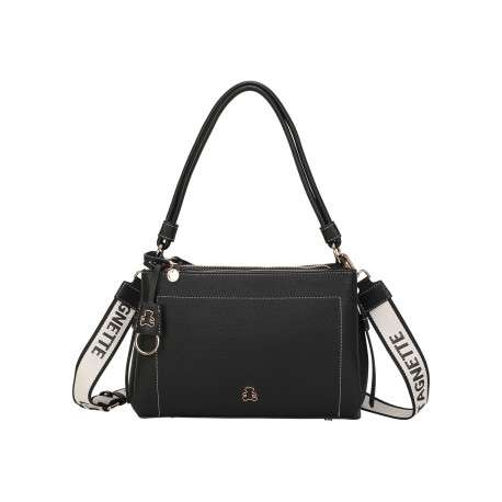 Sac porté épaule noir uni avec une fermeture zippée et un logo à l'avant