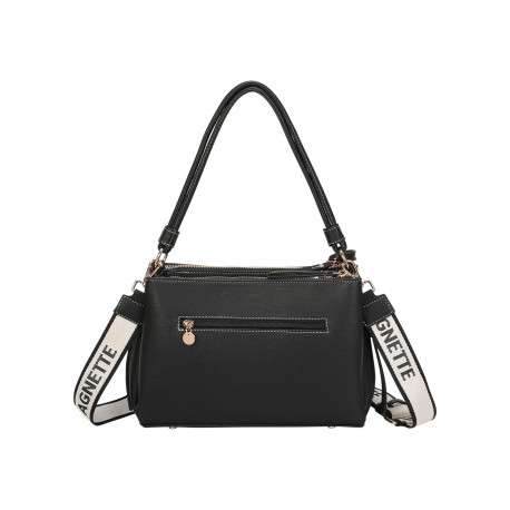 Sac porté épaule noir uni avec une fermeture zippée et un logo à l'avant - Image 3
