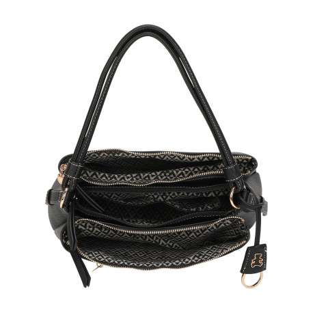 Sac porté épaule noir uni avec une fermeture zippée et un logo à l'avant - Image 4
