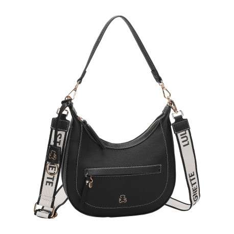 Sac porté épaule noir uni avec une grande anse et une bandoulière - Image 2