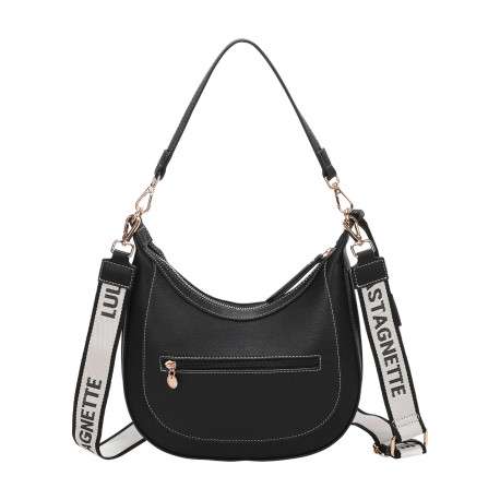 Sac porté épaule noir uni avec une grande anse et une bandoulière - Image 3