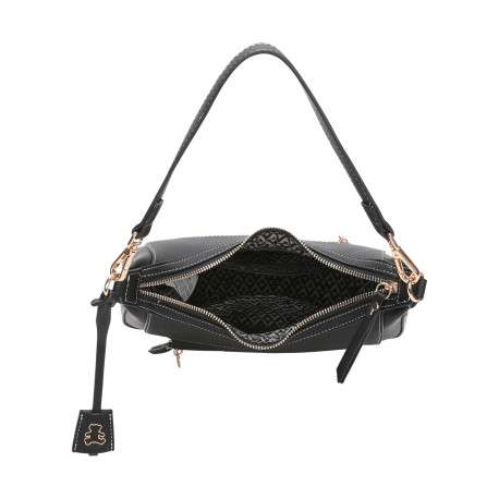 Sac porté épaule noir uni avec une grande anse et une bandoulière - Image 4