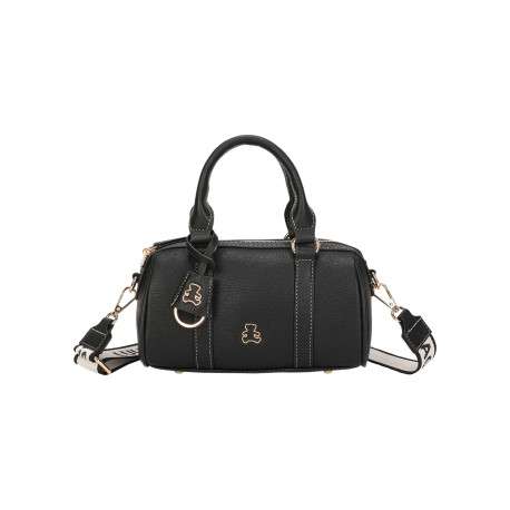 Sac bowling porté main noir uni avec des petites anses et une bandoulière
