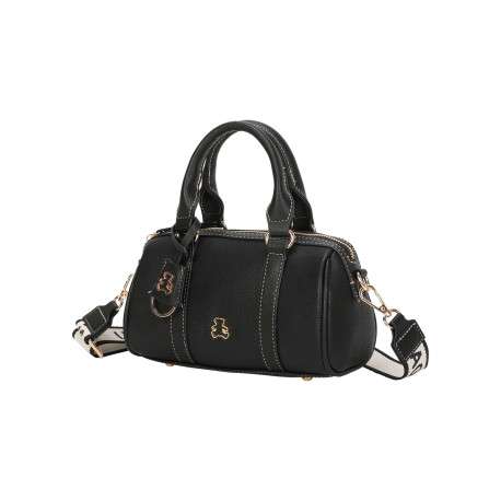 Sac bowling porté main noir uni avec des petites anses et une bandoulière - Image 2