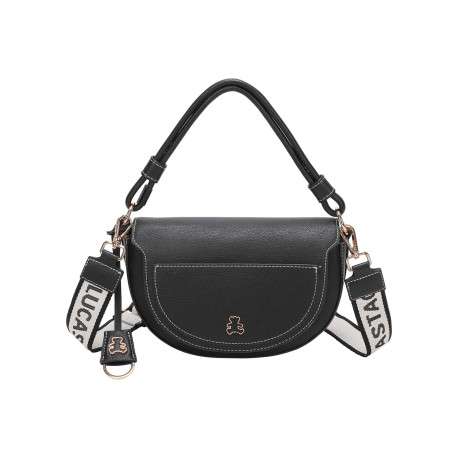Sac à main porté main noir uni avec une poche extérieure zippée