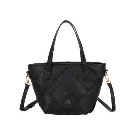 Sac shopping porté main noir uni avec un logo en relief à l'avant