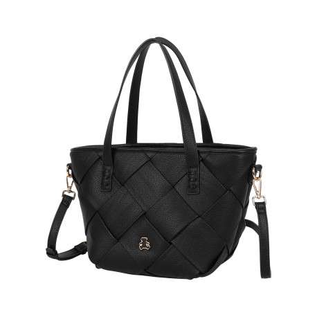 Sac shopping porté main noir uni avec un logo en relief à l'avant - Image 2