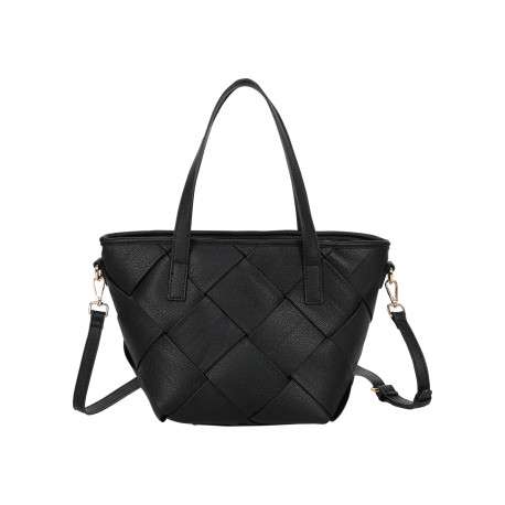 Sac shopping porté main noir uni avec un logo en relief à l'avant - Image 3