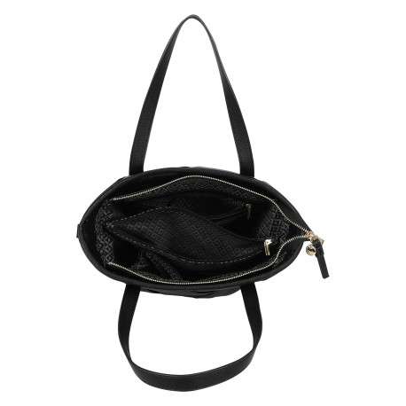 Sac shopping porté main noir uni avec un logo en relief à l'avant - Image 4