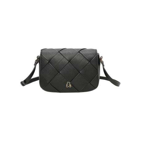 Sac porté épaule noir uni avec une bandoulière réglable et un effet tressé