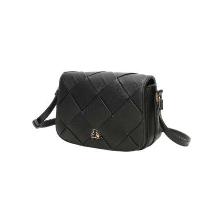 Sac porté épaule noir uni avec une bandoulière réglable et un effet tressé - Image 2