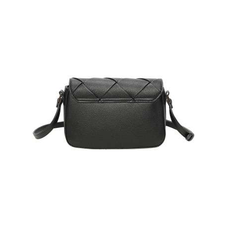 Sac porté épaule noir uni avec une bandoulière réglable et un effet tressé - Image 3