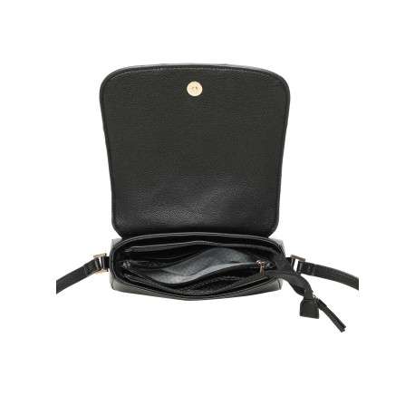 Sac porté épaule noir uni avec une bandoulière réglable et un effet tressé - Image 4
