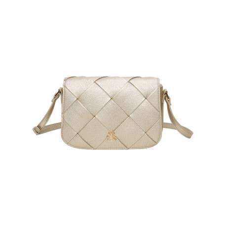 Sac porté épaule or uni avec une bandoulière réglable et un effet tressé