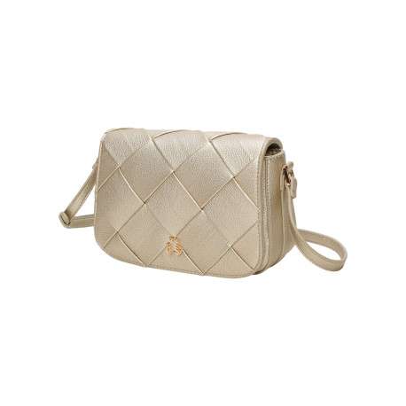 Sac porté épaule or uni avec une bandoulière réglable et un effet tressé - Image 2