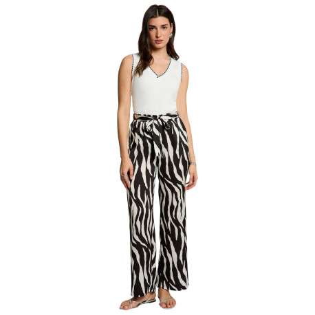 Pantalon noir orné d'un motif animalier et pourvu d'une taille élastiquée - Image 3