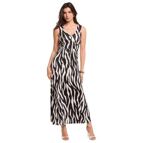 Robe longue noire et blanche à coupe droite ornée d'un motif animalier - Image 3