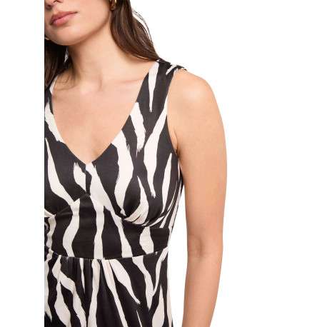 Robe longue noire et blanche à coupe droite ornée d'un motif animalier - Image 6