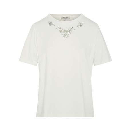 T-shirt en coton blanc à coupe droite pourvu d'un col rond et de manches courtes