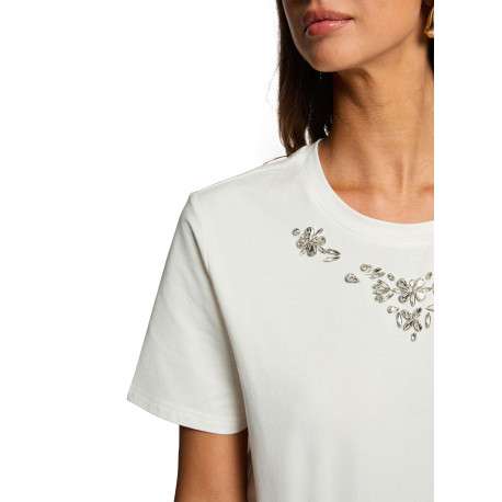 T-shirt en coton blanc à coupe droite pourvu d'un col rond et de manches courtes - Image 6
