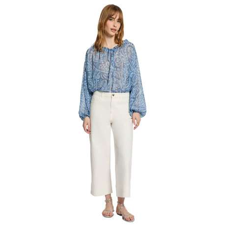 Blouse bleue à coupe ample pourvu d'un col v et de manches longues - Image 3