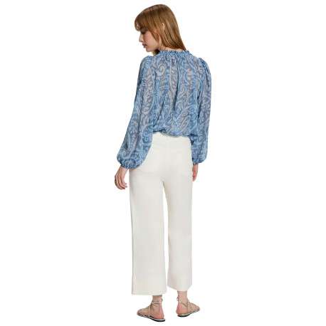Blouse bleue à coupe ample pourvu d'un col v et de manches longues - Image 4