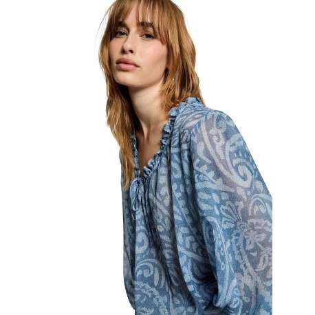Blouse bleue à coupe ample pourvu d'un col v et de manches longues - Image 5