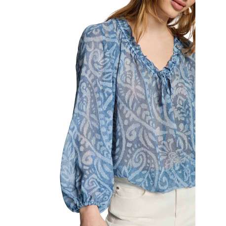 Blouse bleue à coupe ample pourvu d'un col v et de manches longues - Image 6