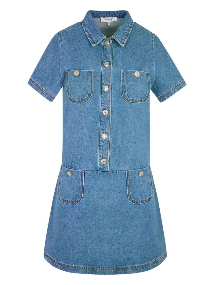Robe courte en coton bleue...